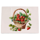 Grand Sac Cadeau Fraises fraîches dans un panier en osier (Devant)