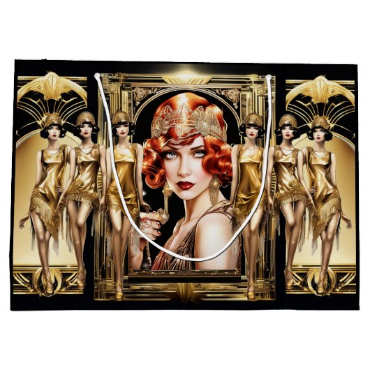 Grand Sac Cadeau Fraper grand gatsby fille rousse 1920's party (Dos)