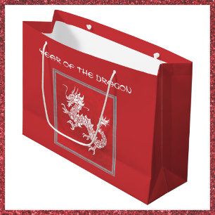 Grand Sac Cadeau Frapper l'année rouge et blanche du dragon