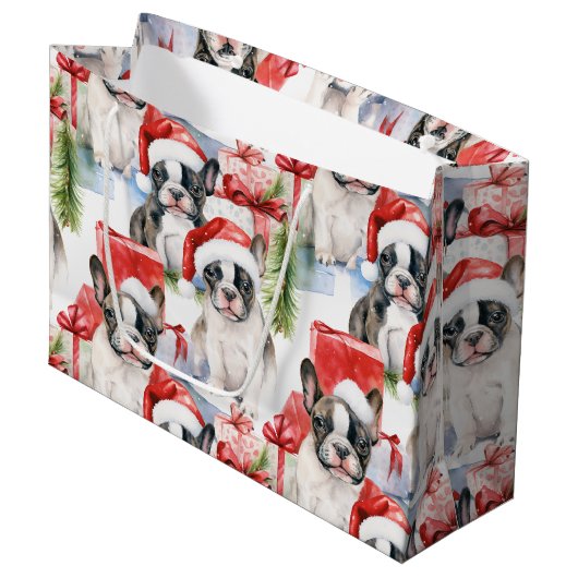 Grand Sac Cadeau Fréchie de Santa Hat Pups (Devant Angle)