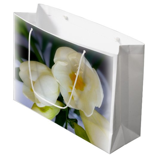 Grand Sac Cadeau freesia jaune blanc (Devant Angle)