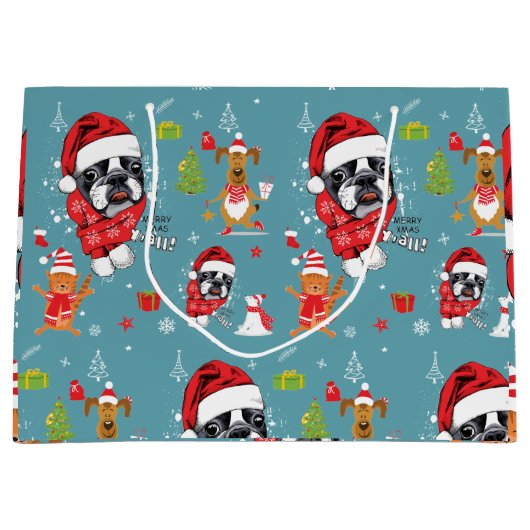 Grand Sac Cadeau French Bulldog Christmas Père Noël (Devant)