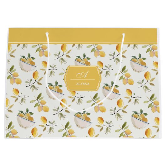 Grand Sac Cadeau French Country Lemon Pattern Monogram Gift Bag (Devant)