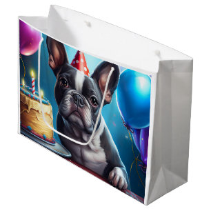 Grand Sac Cadeau Frenchie Birthday Bash : Un mignon Bulldog françai