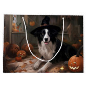 Grand Sac Cadeau Frontière Collie Citrouilles Halloween effroi (Dos)