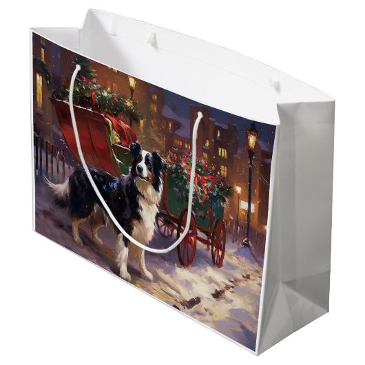 Grand Sac Cadeau Frontière Collie Festive de Noël (Dos Angle)