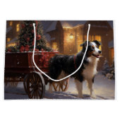 Grand Sac Cadeau Frontière Collie Festive de Noël (Devant)