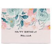 Grand Sac Cadeau Frontière rose et verte Florale Anniversaire (Devant)