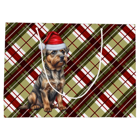 Grand Sac Cadeau Frontière Terrier Amoureux des chiens Rouge et Ver (Dos)