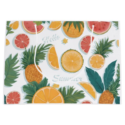 Grand Sac Cadeau Fruit exotique motif floral. (Devant)