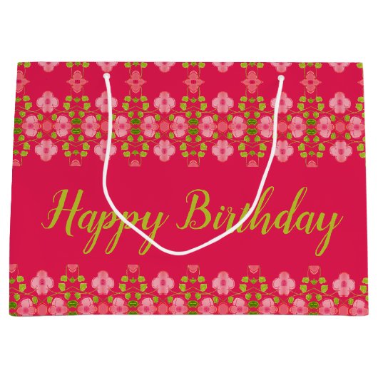 Grand Sac Cadeau Fuchsia À Floral Rose (Devant)