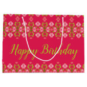 Grand Sac Cadeau Fuchsia À Floral Rose (Dos)