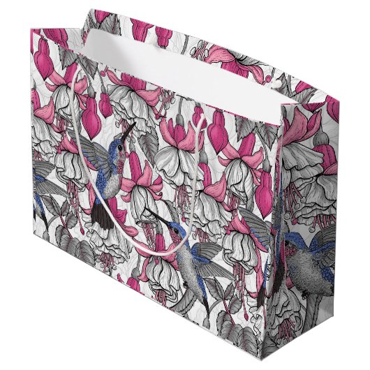 Grand Sac Cadeau Fuchsia et colibris blancs (Dos Angle)