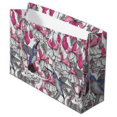 Grand Sac Cadeau Fuchsia et colibris blancs (Devant Angle)