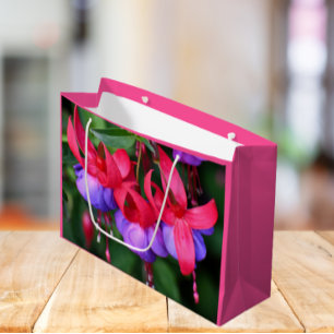 Grand Sac Cadeau Fuchsia violette avec sépales roses Floral