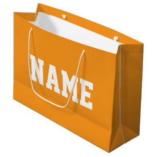 Grand Sac Cadeau Fun Athlétique VOTRE NOM Texte Blanc Sur Orange Cl