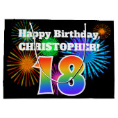 Grand Sac Cadeau Fun Fireworks + Rainbow Motif "18" Anniversaire # (Dos)