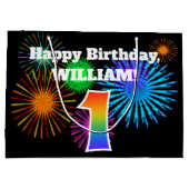 Grand Sac Cadeau Fun Fireworks + Rainbow Motif "1" Anniversaire # (Dos)