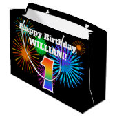 Grand Sac Cadeau Fun Fireworks + Rainbow Motif "1" Anniversaire # (Dos Angle)