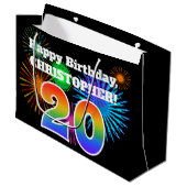 Grand Sac Cadeau Fun Fireworks + Rainbow Motif "20" Anniversaire # (Devant Angle)