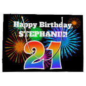 Grand Sac Cadeau Fun Fireworks + Rainbow Motif "21" Anniversaire # (Dos)
