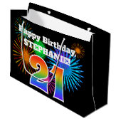 Grand Sac Cadeau Fun Fireworks + Rainbow Motif "21" Anniversaire # (Devant Angle)