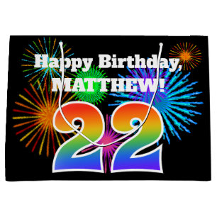 Grand Sac Cadeau Fun Fireworks + Rainbow Motif "22" Anniversaire #