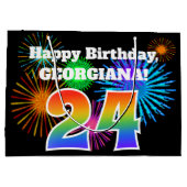 Grand Sac Cadeau Fun Fireworks + Rainbow Motif "24" Anniversaire # (Dos)