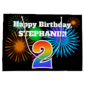Grand Sac Cadeau Fun Fireworks + Rainbow Motif "2" Anniversaire # (Dos)