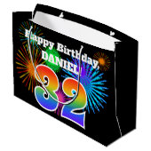 Grand Sac Cadeau Fun Fireworks + Rainbow Motif "32" Anniversaire # (Dos Angle)
