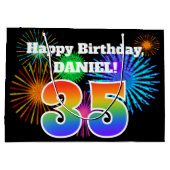 Grand Sac Cadeau Fun Fireworks + Rainbow Motif "35" Anniversaire # (Dos)