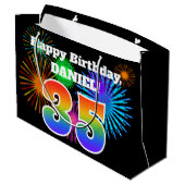 Grand Sac Cadeau Fun Fireworks + Rainbow Motif "35" Anniversaire # (Dos Angle)