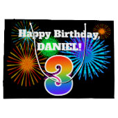 Grand Sac Cadeau Fun Fireworks + Rainbow Motif "3" Anniversaire # (Dos)