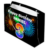 Grand Sac Cadeau Fun Fireworks + Rainbow Motif "3" Anniversaire # (Dos Angle)