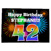 Grand Sac Cadeau Fun Fireworks + Rainbow Motif "42" Anniversaire # (Dos)