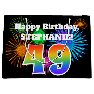 Grand Sac Cadeau Fun Fireworks + Rainbow Motif "49" Anniversaire #