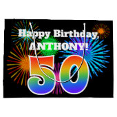 Grand Sac Cadeau Fun Fireworks + Rainbow Motif "50" Anniversaire # (Dos)