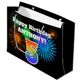 Grand Sac Cadeau Fun Fireworks + Rainbow Motif "5" Anniversaire # (Devant Angle)