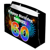 Grand Sac Cadeau Fun Fireworks + Rainbow Motif "60" Anniversaire # (Dos Angle)