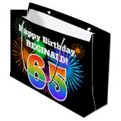 Grand Sac Cadeau Fun Fireworks + Rainbow Motif "65" Anniversaire # (Devant Angle)