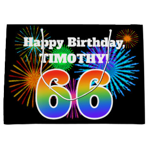 Grand Sac Cadeau Fun Fireworks + Rainbow Motif "66" Anniversaire #