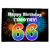 Grand Sac Cadeau Fun Fireworks + Rainbow Motif "66" Anniversaire # (Dos)