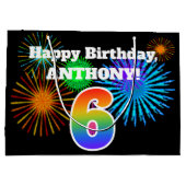 Grand Sac Cadeau Fun Fireworks + Rainbow Motif "6" Anniversaire # (Dos)