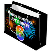 Grand Sac Cadeau Fun Fireworks + Rainbow Motif "6" Anniversaire # (Devant Angle)