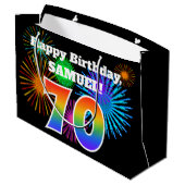 Grand Sac Cadeau Fun Fireworks + Rainbow Motif "70" Anniversaire # (Dos Angle)