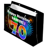 Grand Sac Cadeau Fun Fireworks + Rainbow Motif "70" Anniversaire # (Devant Angle)