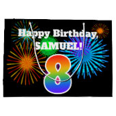 Grand Sac Cadeau Fun Fireworks + Rainbow Motif "8" Anniversaire # (Dos)