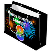 Grand Sac Cadeau Fun Fireworks + Rainbow Motif "8" Anniversaire # (Devant Angle)