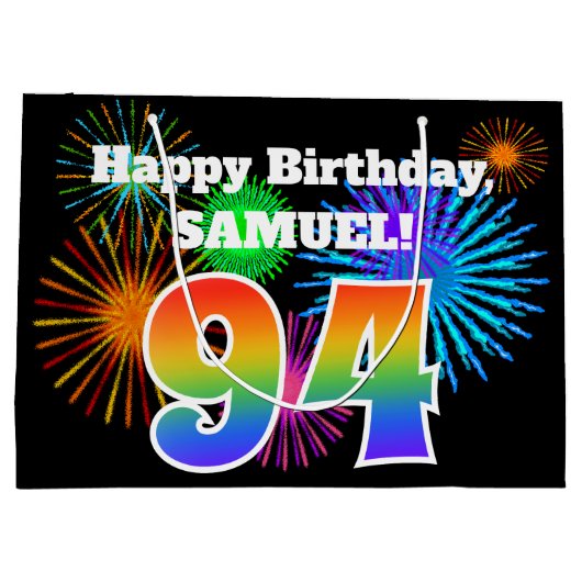 Grand Sac Cadeau Fun Fireworks + Rainbow Motif "94" Anniversaire # (Dos)