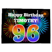 Grand Sac Cadeau Fun Fireworks + Rainbow Motif "96" Anniversaire # (Dos)